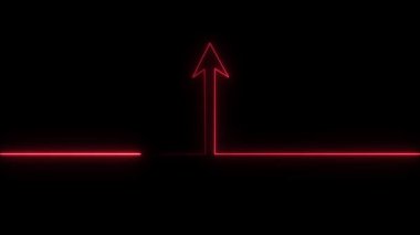 Neon ışıklı ok. Karanlık arka planda parlayan çizgiler. Parlak ışık arka planı. 3d oluşturma