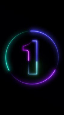 koyu arkaplanda neon yazı tipi olarak parlayan neon numara 1.