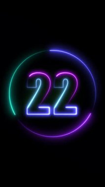 Parlayan neon numara 22 simgesi siyah arkaplanda izole edildi. Dünyadaki 214 ile mutlu bir yeni yıl. vektör illüstrasyonu