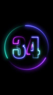 Siyah arkaplanda parlak ışıkları olan neon yazı tipinin 3 d numarası 4 3 neon yazı tipi