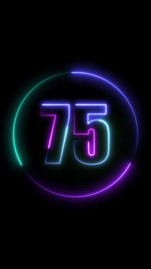 Siyah zemin üzerinde neon parıltısı olan 75, 7 sayılı neon tabela, 3 boyutlu illüstrasyon