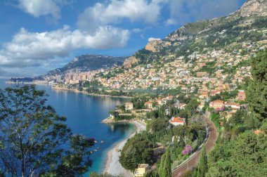 mediterranean Sea Coast with view to Monaco,french Riviera,Cote d`Azur,South of France