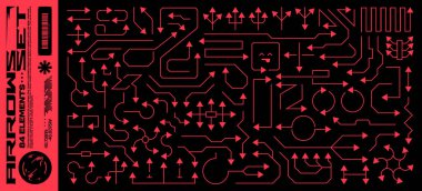 Soyut ok elementleri. Kalın kıvrımlı modern oklar, minimal grafik tarzda. Vektör koleksiyonu