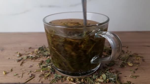 Herbal Infusion Glass Brewing Herbs Process Refreshing Beverage Preparation — Stock Video