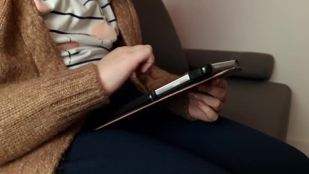 Child Using His Digital Tablet Modern Kid Playing Online Game — Vídeo de stock