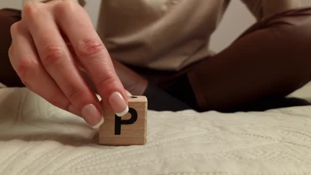 Woman Composes Word Pms Wooden Blocks Premenstrual Syndrome Concept — Stock video
