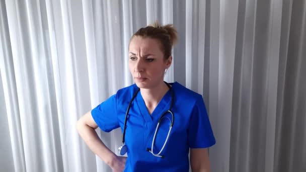 Sad Tired Stressed Female Doctor Office Health Care Medicine Concept — ストック動画