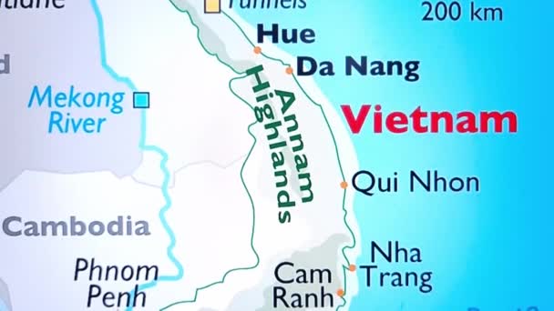 Карта Вьетнама Отображается Экране Цифрового Устройства — стоковое видео