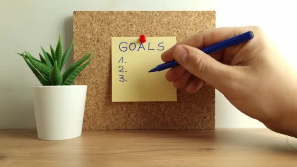 Паперова Нотатка Цілями Простій Дошці Оголошень Натхнення Мотивація Бізнес Концепція — стокове відео