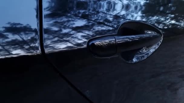 Arabanın Kapı Kolu Yeni Siyah Sedan Otomobilde — Stok video