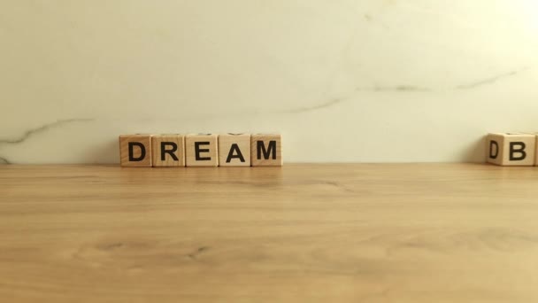 Testo Sogno Grande Fatto Blocchi Legno Ispirazione Motivazione Concetti — Video Stock