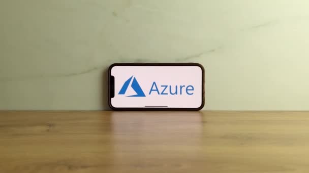 Konskie Πολωνία Μαΐου 2023 Λογότυπο Πλατφόρμας Υπολογιστικού Νέφους Microsoft Azure — Αρχείο Βίντεο