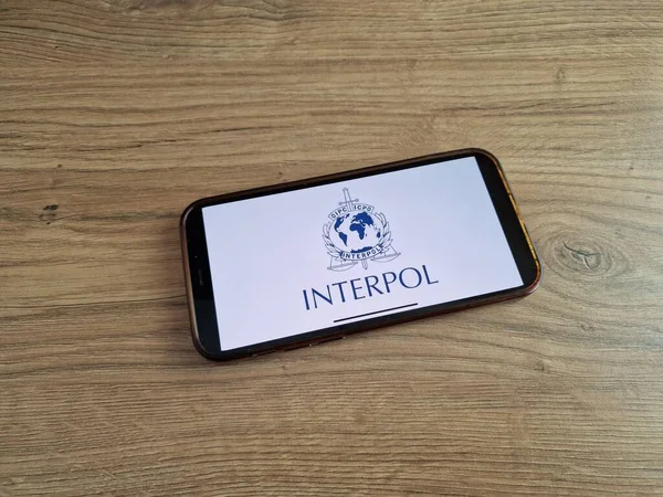 Konskie Polonya Mayıs 2023 Interpol Organizasyon Logosu Cep Telefonu Ekranında — Stok fotoğraf