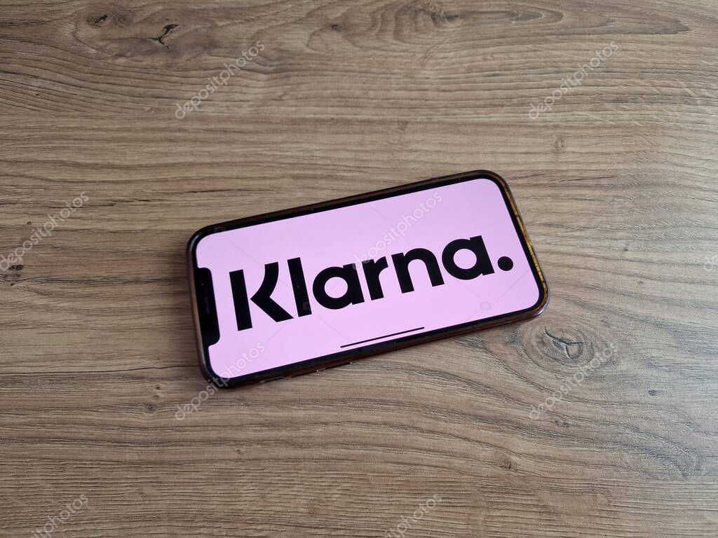 Konskie, Poland - May 28, 2023: Klarna fintech company logo displayed on mobile phone screen