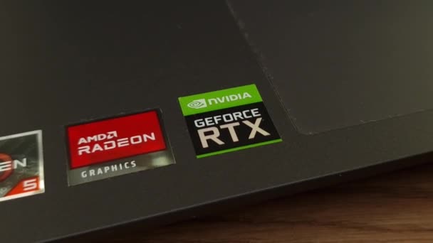 Konskie Polen Maj 2023 Nvidia Geforce Rtx Logotyp Visas Laptop — Stockvideo