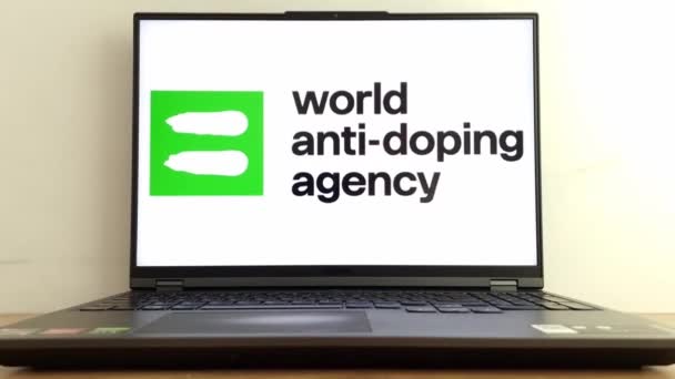Konskie Polen Mai 2023 Das Logo Der Welt Doping Agentur — Stockvideo