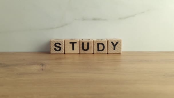 Estudo Palavras Blocos Madeira Educação Conceito Conhecimento — Vídeo de Stock