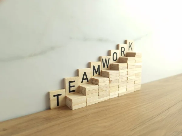 Slovo Týmová Práce Dřevěných Bloků Obchodní Strategie Výzva Motivační Koncepce — Stock fotografie