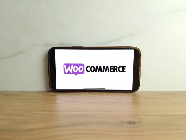 Konskie Poland June 2023 Woocommerce Commerce Plugin Logo Displayed Mobile — Stock Photo, Image