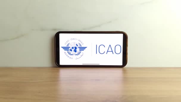 Konskie Polen Juni 2023 Logo Der Internationalen Zivilluftfahrtorganisation Icao Auf — Stockvideo