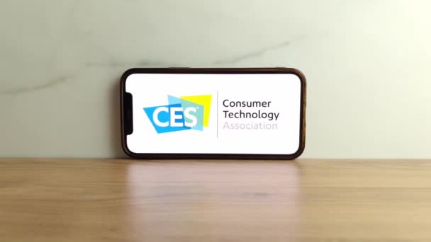 Конске Польша Июня 2023 Года Логотип Технологического События Ces Consumer — стоковое видео