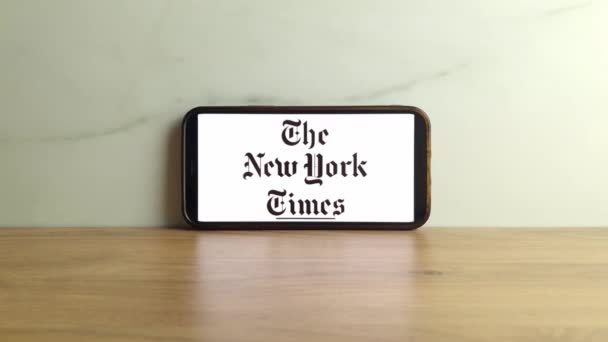 Konskie Πολωνία Ιουνίου 2023 Καθημερινό Λογότυπο Της Εφημερίδας New York — Αρχείο Βίντεο