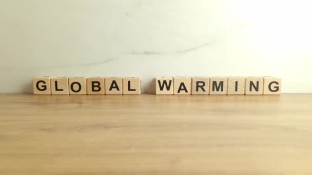 Tekst Globalne Ocieplenie Drewnianych Bloków Koncepcja Środowiskowa — Wideo stockowe