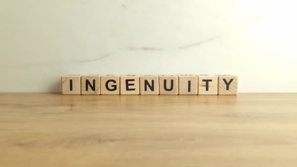 Ingenuity Word Wooden Blocks Creativity Inspiration Concept — Stock Video