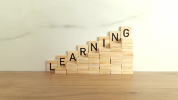 Imparare Parole Fatte Blocchi Legno Concetti Istruzione Imprenditoria — Video Stock