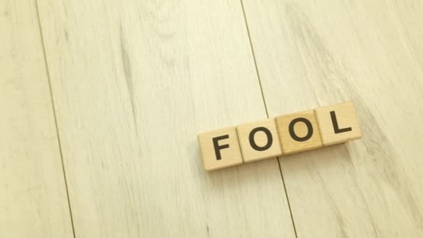Fool Word Wooden Blocks April Fools Day Concept — Stock Video