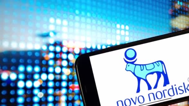 Konskie Polonya Ocak 2024 Novo Nordisk Ilaç Şirketi Logosu Cep — Stok video