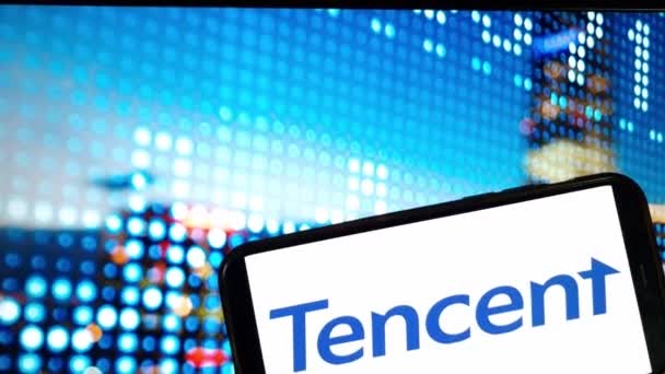 Konskie Poland January 2024 Tencent Company Logo Displayed Mobile Phone — Stock Video