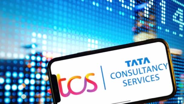 Konskie Polonia Enero 2024 Tcs Tata Consultancy Services Logotipo Empresa — Vídeo de stock