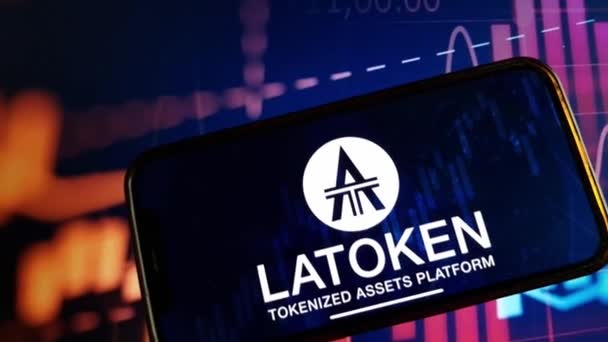 Konskie Poland January 2024 Latoken Crypcurrency Exchange Logo Shown Smartphone — 图库视频影像