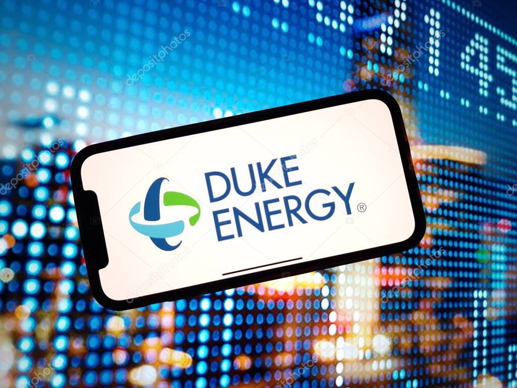 Konskie, Poland - January 07, 2024: Duke Energy company logo displayed on mobile phone screen