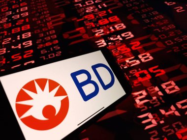 Konskie, Polonya - 07 Ocak 2024: Becton Dickinson şirket logosu cep telefonu ekranında sergilendi