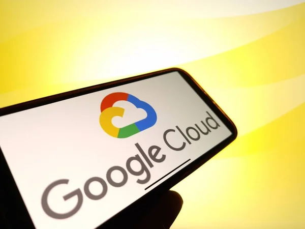 stock image Konskie, Poland - January 12, 2024: Google Cloud logo displayed on mobile phone screen