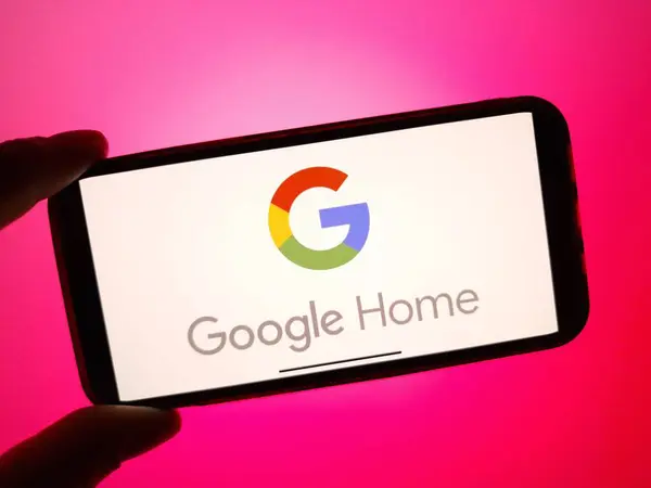 stock image Konskie, Poland - January 12, 2024: Google Home logo displayed on mobile phone screen