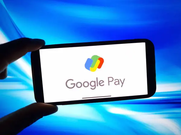 stock image Konskie, Poland - January 12, 2024: Google Pay logo displayed on mobile phone screen