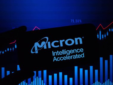 Konskie, Poland - January 13, 2024: Micron Technology company logo displayed on mobile phone screen clipart