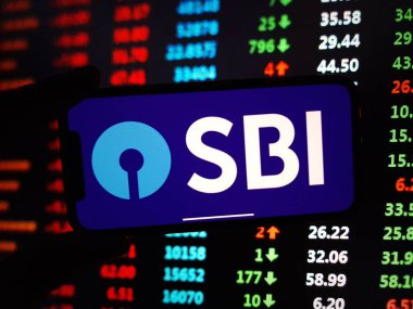 Konskie, Polonya - 13 Ocak 2024: Hindistan Devlet Bankası şirket logosu cep telefonu ekranında sergilendi