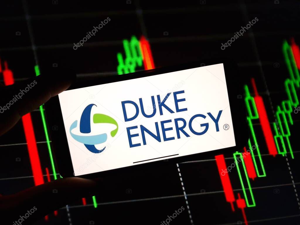 Konskie, Poland - January 25, 2024: Duke Energy company logo displayed on mobile phone screen