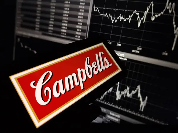 stock image Konskie, Poland - February 04, 2024: Campbell Soup Company logo displayed on mobile phone