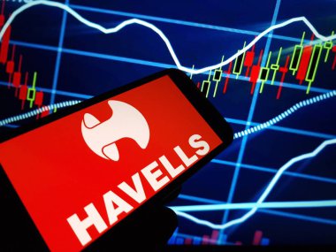 Konskie, Polonya - 09 Şubat 2024: Havells India Limited şirket logosu cep telefonunda sergilendi