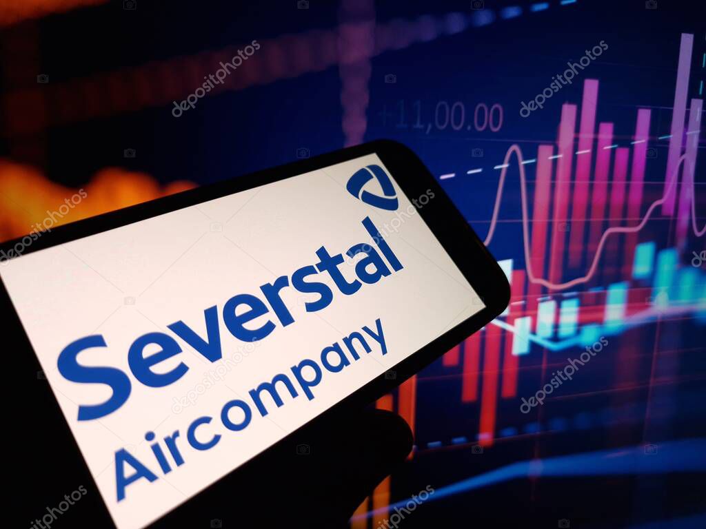 Konskie, Poland - February 12, 2024: Severstal Aircompany logo displayed on mobile phone