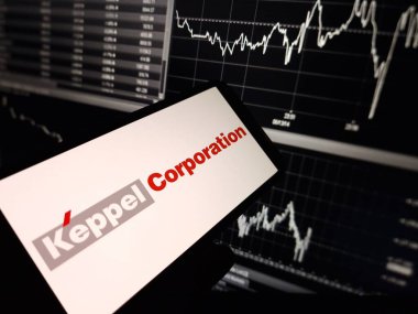 Konskie, Poland - February 24, 2024: Keppel Corporation logo displayed on mobile phone clipart