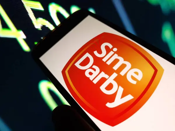 stock image Konskie, Poland - May 15, 2024: Sime Darby company logo displayed on mobile phone