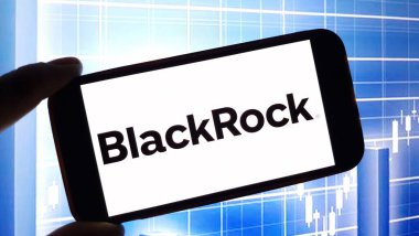 Konskie, Polonya - 12 Kasım 2024: BlackRock şirket logosu cep telefonunda sergilendi