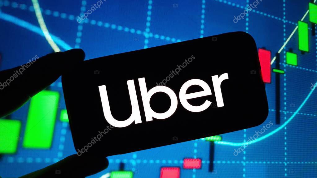 Konskie, Poland - November 12, 2024: Uber company logo displayed on mobile phone