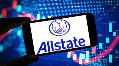 Konskie, Poland - November 19, 2024: Allstate company logo displayed on mobile phone clipart